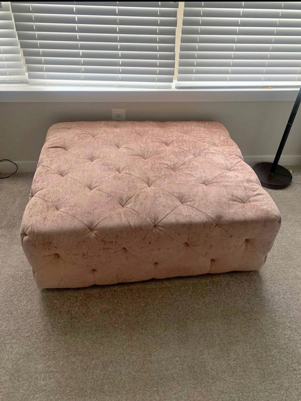Blush Tufted Velvet Square Ottoman Bench
